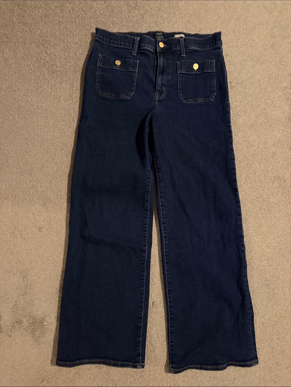J. Crew Dark Blue Wide-Leg High-Rise Jeans with Front Patch Pockets